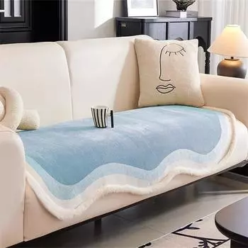 Non-slip Chenille Sofa Mat Nordic Lines Sofas Cover for Living Room Luxury Plush Irregular Couch Cushion Pad Home Protection A 90x90