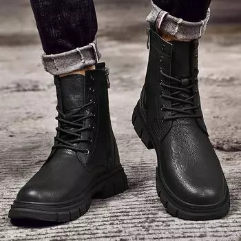 Non-slip Winter Ankle Boots High Top Men Casual Shoes Genuine Leather Winter Snow Footwear Fashion Men s Outdoor Motocross Boots 37 чёрный