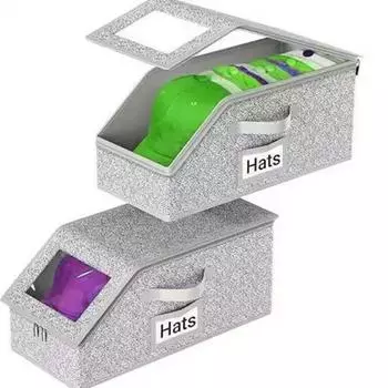 Non-woven Fabric Baseball Cap Storage Box Transparent Lid Wardrobe Storage Boxes Closet серый