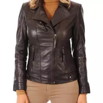 Noora Womens Lambskin drak Коричневая кожаная куртка | мотоциклетная куртка с молнией и карманом | подарок для нее | XS