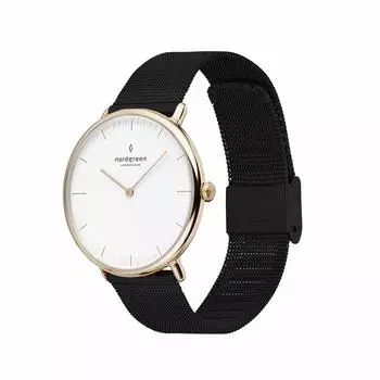 Nordgreen Native Scandinavian Design Watch Gold Minimal Design Watch White Dial and Black Mesh Belt [Nordgreen] Women s