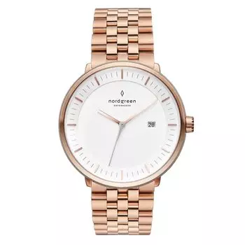 Nordgreen Philosopher Minimal Fashion Watch White Dial Rose Gold 5 Link Bracelet 40mm