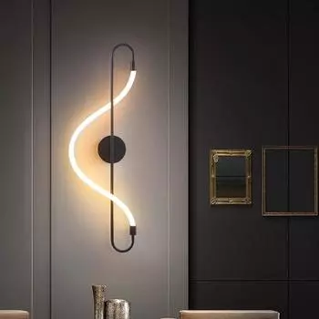 Nordic All Copper Living Room TV Background Wall, Light Luxury, Минималистская креативная спальня, прикроватный дизайнерский настенный светильник 16W&Tricolor dimming чёрный