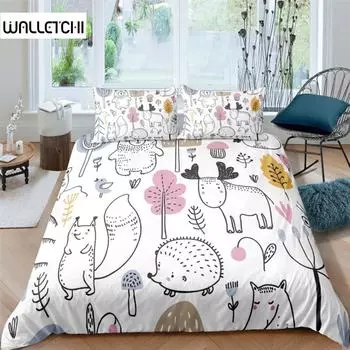 Nordic Bed Cover Duvet Cover King Queen No Bed Sheet Cartoon Animal Bedding Set Kid Quilt Cover 2/3pcs Polyester Comforter Cover EU single(135x200cm)