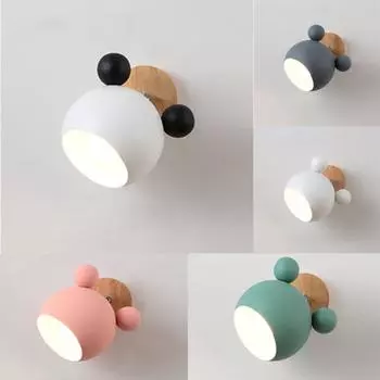 Nordic Creative Macaron Simple Personality Спальня Микки Маус Мультфильм Теплая Детская Комната Ночник Деревянный Настенный Светильник Without Light Bulb зелёный