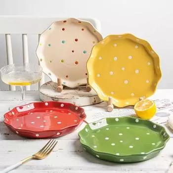Nordic Dining Plate Wave Dot Red Plate Блюда для сервировки салата десерта торта фруктовой еды стейка Тарелка Кухонные принадлежности