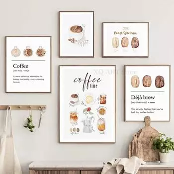 Nordic Elegant Coffee Caffeine Cocoa Cup Wall Art Холст Картина Плакаты И Принты Картины Для Кухни Сюрреализм Домашний Декор 21x30cm No Framed