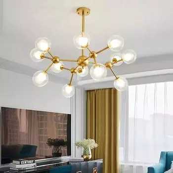 Nordic Industrial Molecular Chandeliers Home Black Sputnik Metal Ceiling Lamp for Dining Room Indoor Loft Bubble Pendant Lamp Warm White