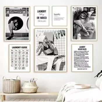 Nordic Laundry Guide Картина на холсте Сексуальные женские логотипы Искусство для прачечной Современный декор стен Стильные принты на холсте Home Decorati 21cm30cm NoFrame