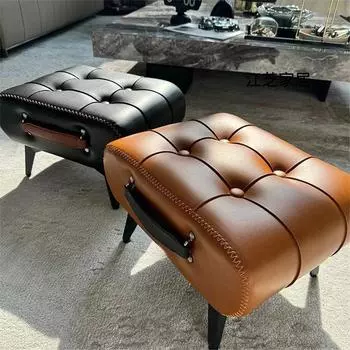 Nordic Light Luxury Leather с ручкой для пеленания обуви, переносной табурет-ступенька, мебель, пуф для гостиной, спальни