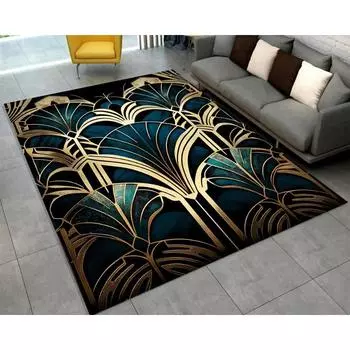 Nordic Light Luxury Navy Blue Gold Striped Carpet Modern Art Rug Abstract Carpet Kitchen Living Anti-Slip Carpet Input DoorMat 40X60cm-16x24in