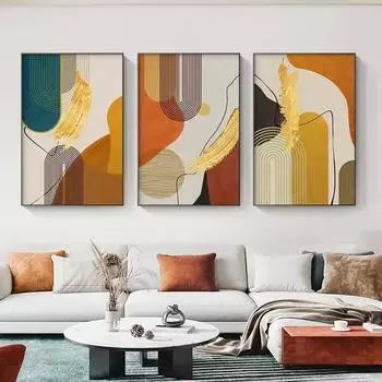 Nordic Luxury Абстрактные линии Холст Картина Золотой Плакат Печать Настенные Картины Гостиная Спальня Современный Домашний Декор 21x30cm No Framed