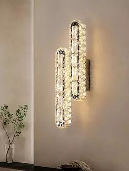 Nordic luxury LED Crystal Wall Light Modern Living Room Sleeping Sofa TV Backdrop 3 Color Dimmaing 110V 220V Wall Lamp Sconce 3 Color Dimming