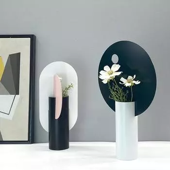 Nordic Modern Creative Geometric Vase Flower Arrangement Golden Pink Green Ornaments Soft Decoration Dining Table Model Room