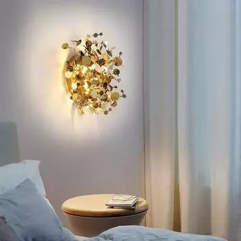 Nordic Modern LED Настенный светильник из нержавеющей стали с листьями, настенный светильник для украшения интерьера, гостиная, спальня, отель, люстра с золотым корпусом Warm White (2700-3500K)