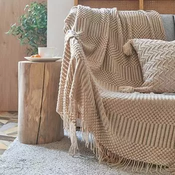 Nordic Simple Solid Sofa Blanket Office Nap Comfortable Bedspread Soft Homestay Decoration Blanket Thick Winter Knitted Shawl 130x170cm