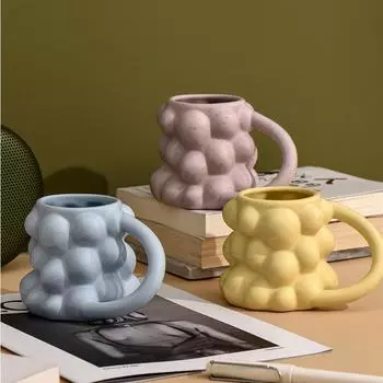 Nordic Style Ceramic Mug Creative Grape Cup Water Cup Couple Cup Household Drinking Supplies Geometric Art Coffee Cup синий