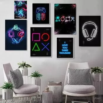 Игровая консоль в скандинавском стиле, игровая консоль, холст, живопись, арена, игровые постеры и принты, настенные художественные картины, украшение дома 21x30cm No Framed