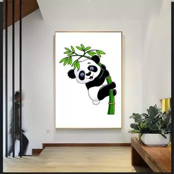Nordic Sytle Детские украшения Panda Climb Bamboo Холст Картина Настенные картины для гостиной Домашний декор Плакаты и принты 20cm40cm NoFrame