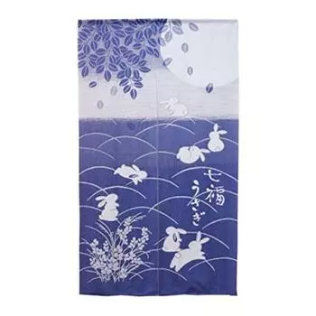noren curtain with a rabbit approximately 85cm x 150cm featuring the Seven Lucky can be used as a room divider or privacy screen Japanese-style синий