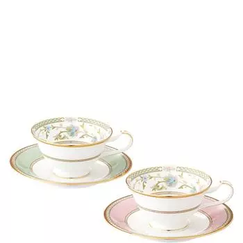 Noritake Cup Saucer pair coffee and 220cc Yoshino 2 customers Bone China & (color-changing set) (for tea) Green/Pink Y6988/998307