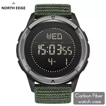 NORTH EDGE ALPS Мужские цифровые часы из углеродного волокна Shock Militray Спортивные супер легкие уличные компасы Водонепроницаемые наручные часы 50 м чёрный