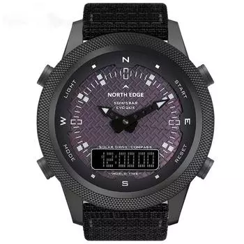 NORTH EDGE Men Digital Solar Watch Mens Outdoor Sport Watches Full Metal Waterproof 50M Compass Countdown Stopwatch Smart Watch чёрный