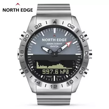 NORTH EDGE Мужские часы для дайвинга, военные, армейские, роскошные, полностью стальные, умные часы, компас, альтиметр, барометр, цифровые часы, водонепроницаемые, 200 м