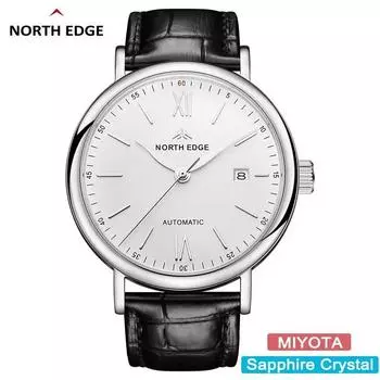 NORTH EDGE мужские механические наручные часы с сапфировым стеклом автоматические часы мужские спортивные водонепроницаемые часы из нержавеющей стали Reloj Hombre чёрный
