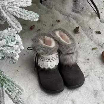Northeast Millennium Snow Boots Women s Autumn and Winter New Thickened Height Increasing Fleece Warm Sleeve Cotton Shoes Women 35