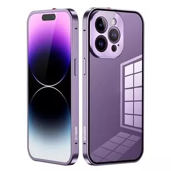 NORTHJO Для iPhone 14 Pro Чехол с защитной блокировкой Рамка из алюминиевого сплава + Закаленное стекло Двусторонняя защитная крышка Purple