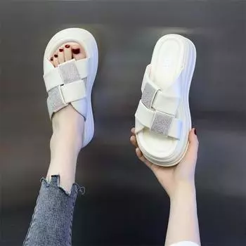 Носите на улице однотонные тапочки, новую юбку на толстой мягкой подошве летом 2024 года и носите тонкие пляжные тапочки. 35 чёрный