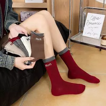 Носки Ankora Red Fall and Winter Tide длиной до середины икры, универсальные повседневные трендовые женские носки One size чёрный