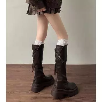 Not tired feet high value foreign style boots 2024 Internet celebrity new versatile fried street round head thick heel soft sole knight boots women 35