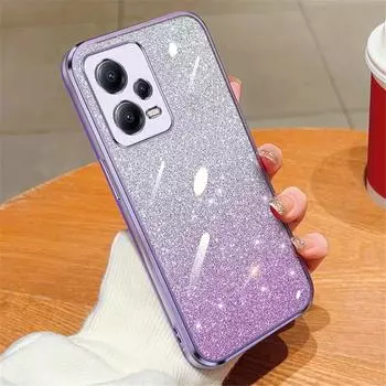 Note12 Роскошный чехол с градиентным блестящим покрытием для Xiaomi Redmi Note 13 12 Pro Plus Turbo 12S 11 11S 10 10S 9S 9 Pro 8 7, мягкий чехол Redmi Note 13 (5G) розовый/серебряный