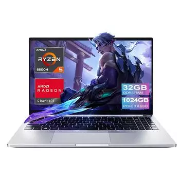 Ноутбук Ninkear A15 Pro AMD Ryzen 5 6600H 15,6-дюймовый экран IPS FHD 32 ГБ DDR5 1024 ГБ PCIE SSD WiFi6 Разблокировка по отпечатку пальца Клавиатура с подсветкой Компьютер
