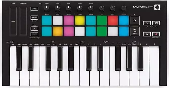 Novation Launchkey Mini [MK3] — портативная 25-клавишная USB-клавиатура MIDI с интеграцией DAW, режимом аккордов и арпеджиатором — для музыкального производства