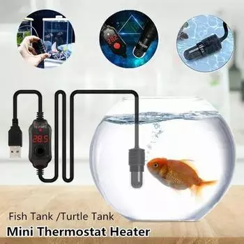 НОВЫЙ USB мини-нагреватель для аквариума, термостат, нагреватель, нагревательный стержень для аквариума, поддерживает температуру воды 18 ° C ~ 34 ° C fish tank heater чёрный