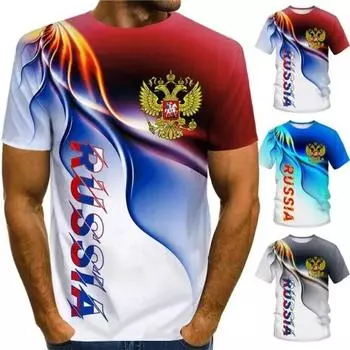 Новая 3D футболка с российским флагом и эмблемой, мужская военная футболка с принтом «Spirit Totem», модный короткий рукав S