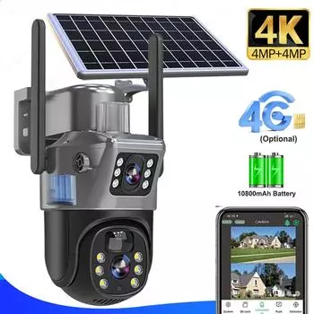Новая 4K 8MP 4G SIM-карта с солнечной батареей, уличная беспроводная Wi-Fi IP-камера, двойной объектив, двойной экран, защита, наблюдение, видеонаблюдение