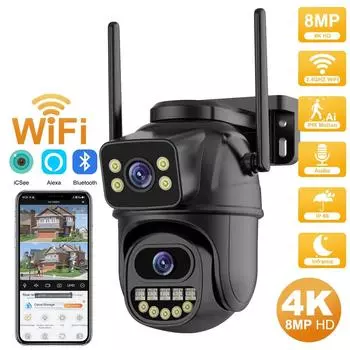 Новая 4K 8MP HD Wi-Fi PTZ-камера уличная 4MP двойной объектив двойной экран AI автоматическое отслеживание IP-камера видеонаблюдения аудио-видео наблюдение P2P iCSee