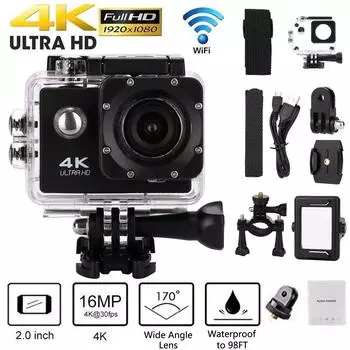 Новая экшн-камера Ultra HD 4K WiFi 2 дюйма 170D подводный водонепроницаемый шлем видеозапись спортивная камера One Size чёрный