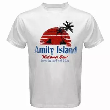 Новая белая футболка унисекс Amity Island JAWS Movie Shark S