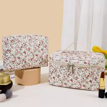 Новая цветочная косметичка с ручкой, дорожная косметичка для хранения туалетных принадлежностей, переносная косметичка с двойной молнией