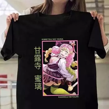 Новая футболка Kanroji Mitsuri с графическим принтом, женская летняя повседневная футболка с круглым вырезом, уютная уличная одежда с короткими рукавами, модные футболки с аниме 4XL
