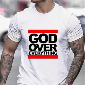 Новая летняя мужская модная футболка God Over Everything, мужская футболка с принтом, топ XS чёрный