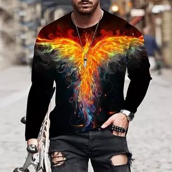 Новая летняя мужская модная футболка, мужская футболка с принтом Flying Fire Phoenix, топ XS красный