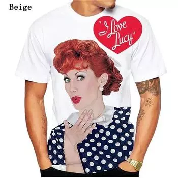 Новая мода, летняя горячая распродажа, мужские и женские футболки с 3D I Love Lucy, мужские топы с короткими рукавами и круглым вырезом, футболки большого размера с 3D принтом S
