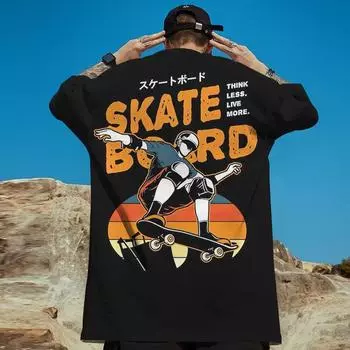 Новая мужская футболка с коротким рукавом с принтом Skater Boy, мужская уличная модная мужская одежда, свободные футболки большого размера с коротким рукавом 2024 S