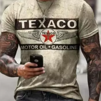 Новая мужская футболка Texaco Gasoline+Engine Oil Letters 3D Printed с короткими рукавами, летняя свободная мужская футболка с круглым вырезом в стиле ретро M